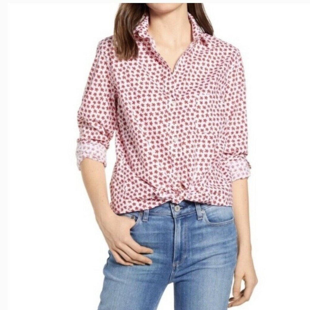 Anthropologie Womens Grayson The Hero Red Button Up Floral Collared Shirt ! NWT